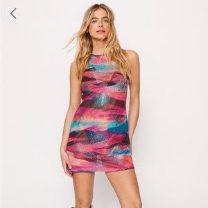 Sheer Glitter Mesh Mini Dress